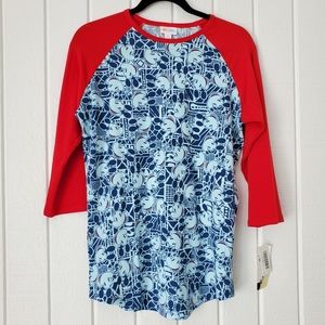 Disney x LuLaRoe Randy Baseball Raglan Tee T-shirt Mickey Mouse Red Blue